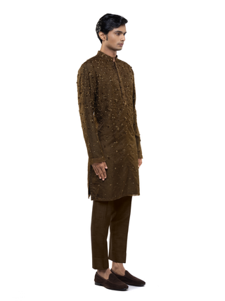 Brown applique embroidered kurta set