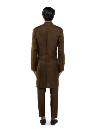 Brown applique embroidered kurta set