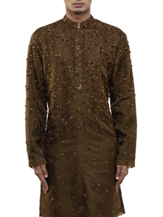 Brown applique embroidered kurta set