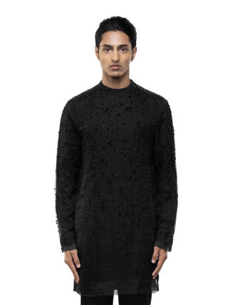 Black applique embroidered kurta set