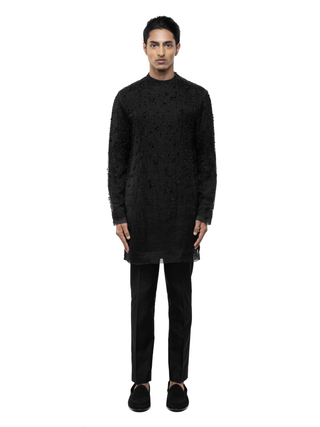 Black applique embroidered kurta set