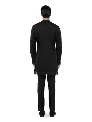 Black applique embroidered kurta set