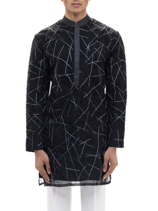 Black crushed metallic kurta set