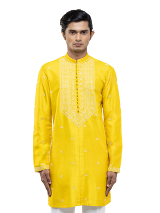Yellow & white hand embroidery kurta set