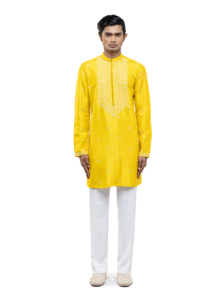Yellow & white hand embroidery kurta set