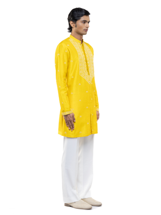 Yellow & white hand embroidery kurta set