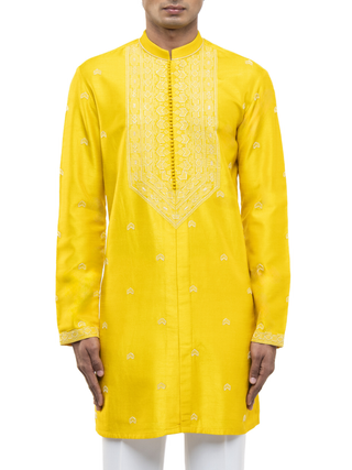 Yellow & white hand embroidery kurta set