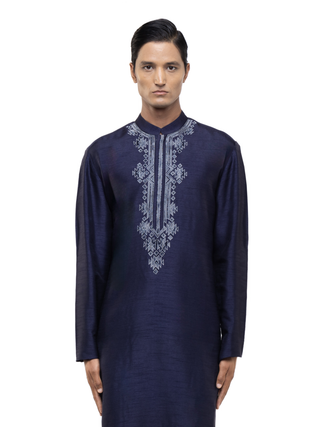 Blue & white embroidered kurta set