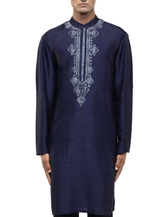 Blue & white embroidered kurta set