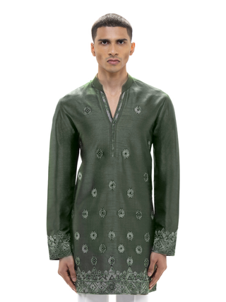 Green applique embroidered kurta set