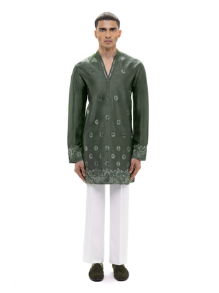 Green applique embroidered kurta set