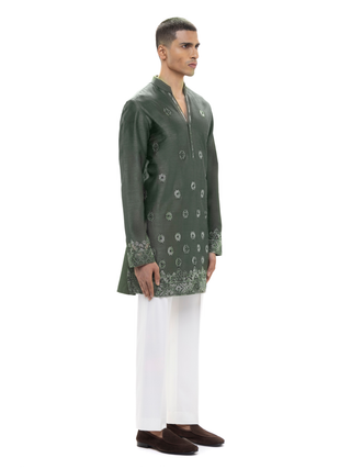Green applique embroidered kurta set