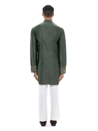 Green applique embroidered kurta set