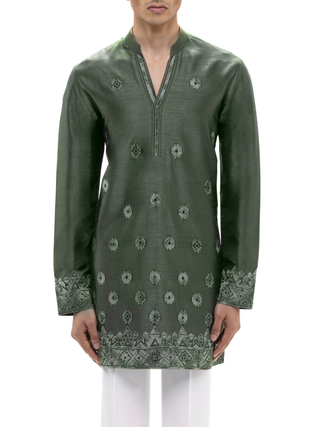 Green applique embroidered kurta set