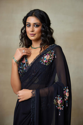 Organza Saree Indian Wedding – Black Twinkle by Shasha Gaba