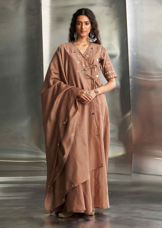 Ginger chanderi angrakha set