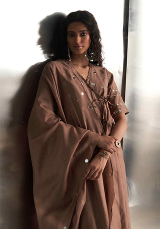 Ginger chanderi angrakha set