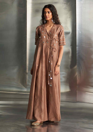 Ginger chanderi angrakha set