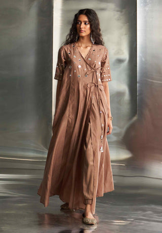 Ginger chanderi angrakha set