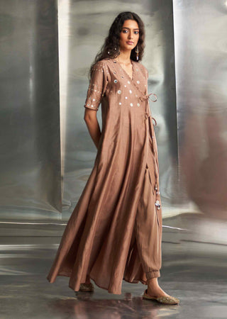 Ginger chanderi angrakha set