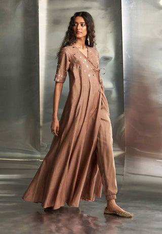 Ginger chanderi angrakha set