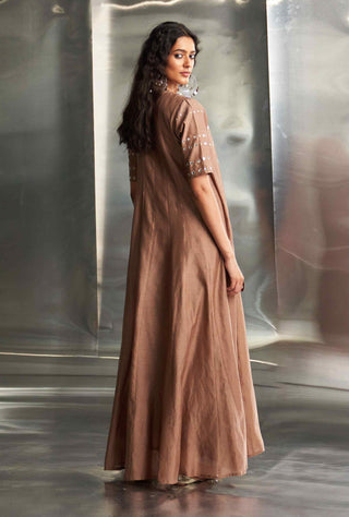 Ginger chanderi angrakha set