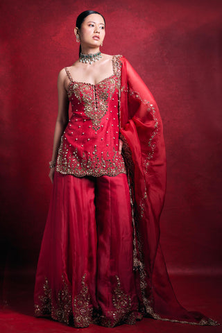 Sharara Set Indian Wedding – Red Festive Wedding Look by Tamanna Punjabi Kapoor