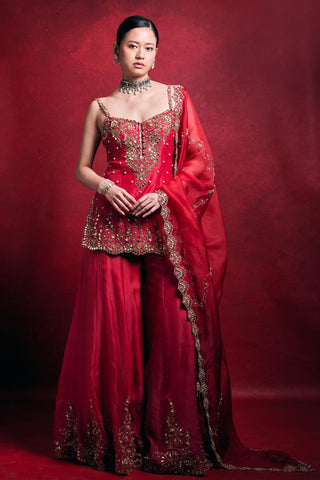 Sharara Set Indian Wedding – Red Festive Wedding Look by Tamanna Punjabi Kapoor