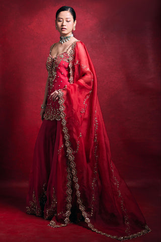 Sharara Set Indian Wedding – Red Festive Wedding Look by Tamanna Punjabi Kapoor