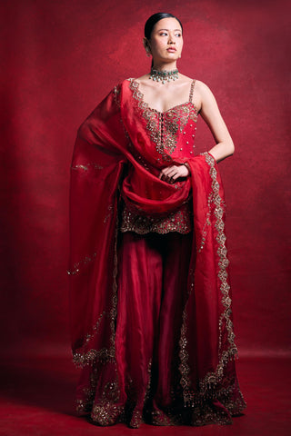 Sharara Set Indian Wedding – Red Festive Wedding Look by Tamanna Punjabi Kapoor
