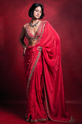 Crepe Saree Indian Wedding – Pink Elegant Festive Look by Tamanna Punjabi Kapoor