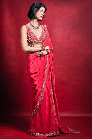 Crepe Saree Indian Wedding – Pink Elegant Festive Look by Tamanna Punjabi Kapoor