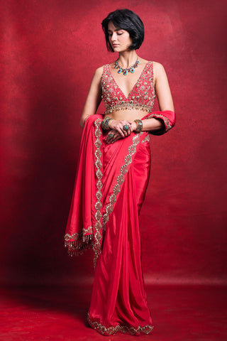 Crepe Saree Indian Wedding – Pink Elegant Festive Look by Tamanna Punjabi Kapoor