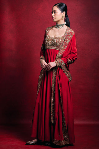 Anarkali Set Indian Wedding – Red Festive Wedding Look by Tamanna Punjabi Kapoor