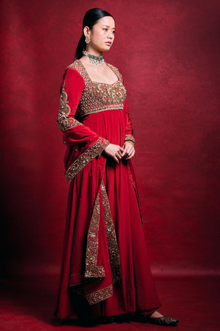 Anarkali Set Indian Wedding – Red Festive Wedding Look by Tamanna Punjabi Kapoor