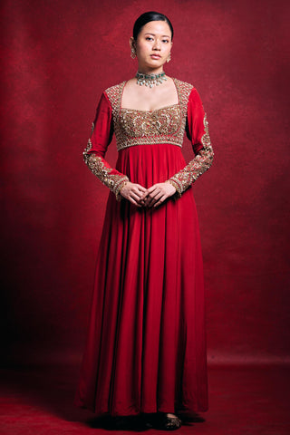Anarkali Set Red Festive Wedding Tamanna Punjabi Kapoor | Mrs. G Anarkali Set Red Festive Wedding Tamanna Punjabi Kapoor | Mrs. G