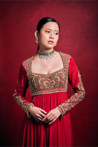 Anarkali Set Indian Wedding – Red Festive Wedding Look by Tamanna Punjabi Kapoor