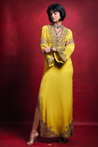 Kaftan Contemporary Wear â€“ Yellow Festive Resort Style by Tamanna Punjabi Kapoor