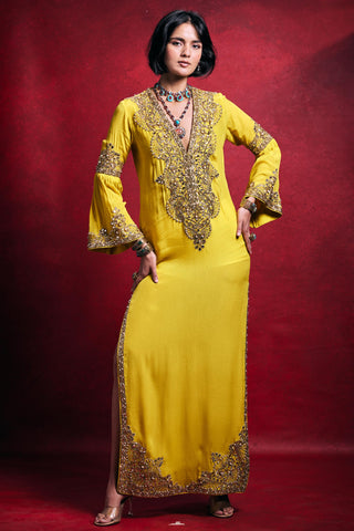 Kaftan Contemporary Wear – Yellow Festive Resort Style by Tamanna Punjabi Kapoor