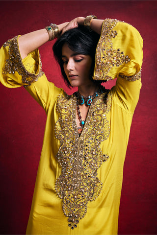 Kaftan Contemporary Wear â€“ Yellow Festive Resort Style by Tamanna Punjabi Kapoor