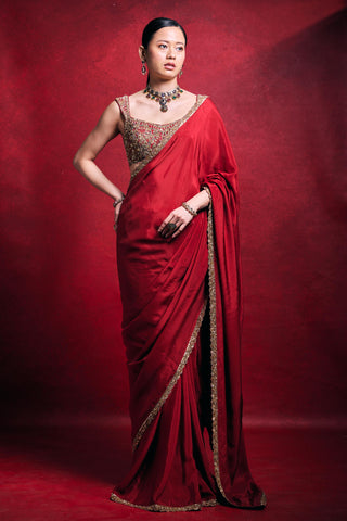 Saree Set Indian Wedding â€“ Red Festive Wedding Look by Tamanna Punjabi Kapoor