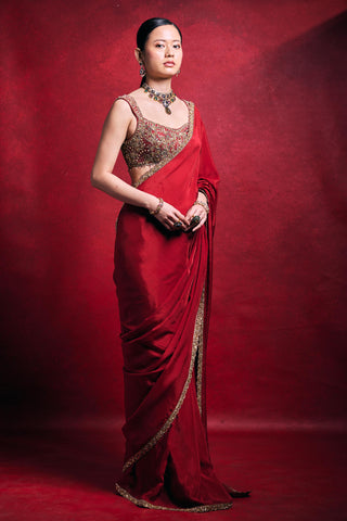 Saree Set Indian Wedding â€“ Red Festive Wedding Look by Tamanna Punjabi Kapoor