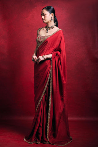Saree Set Indian Wedding â€“ Red Festive Wedding Look by Tamanna Punjabi Kapoor
