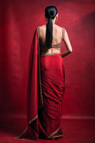 Saree Set Indian Wedding â€“ Red Festive Wedding Look by Tamanna Punjabi Kapoor