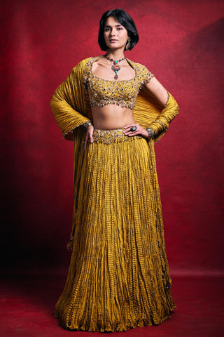 Crushed Lehenga Set Indian Wedding – Yellow Haldi Festive Look by Tamanna Punjabi Kapoor