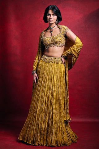 Crushed Lehenga Set Indian Wedding – Yellow Haldi Festive Look by Tamanna Punjabi Kapoor
