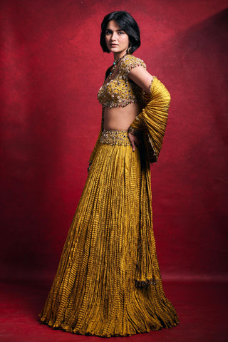 Crushed Lehenga Set Indian Wedding – Yellow Haldi Festive Look by Tamanna Punjabi Kapoor
