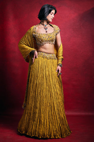 Crushed Lehenga Set Indian Wedding – Yellow Haldi Festive Look by Tamanna Punjabi Kapoor