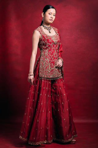 Sharara Set Indian Wedding – Red Raw Silk Festive Look by Tamanna Punjabi Kapoor