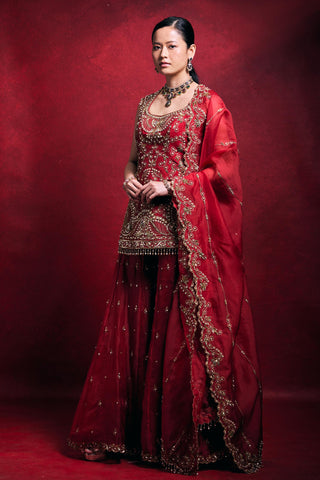 Sharara Set Indian Wedding – Red Raw Silk Festive Look by Tamanna Punjabi Kapoor